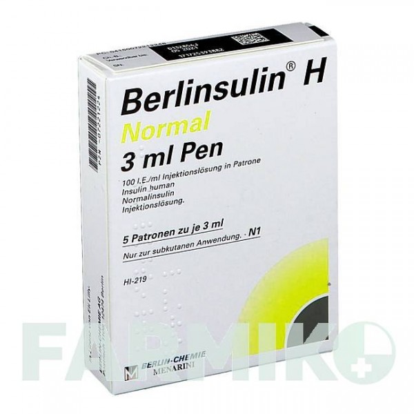 БЕРЛИНСУЛИН (BERLINSULIN) раствор 5x3 мл - Инсулин (человеческий) BERLIN-CHEMIE
