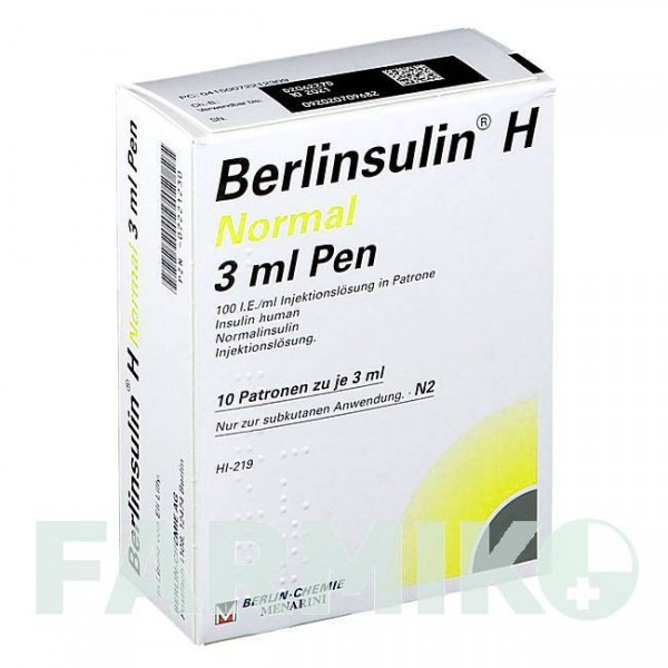 БЕРЛИНСУЛИН (BERLINSULIN) раствор 10x3 мл - Инсулин (человеческий) BERLIN-CHEMIE