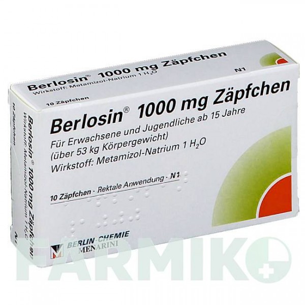 БЕРЛОЗИН (BERLOSIN) 1000 мг супозиторії 10 шт - Метамізол натрію BERLIN-CHEMIE