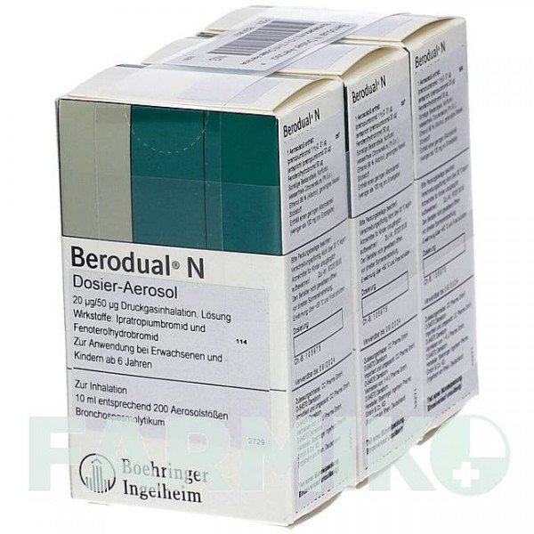 БЕРОДУАЛ (BERODUAL) аэрозоль 10 мл - Фенотерол, Ипратропия бромид 1 4 U PHARMA