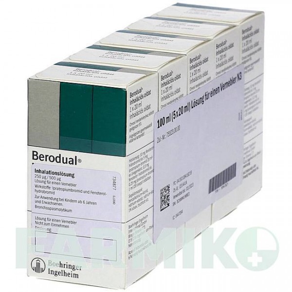 БЕРОДУАЛ (BERODUAL) розчин 20 мл - Фенотерол, Іпратропію бромід EMRA-MED
