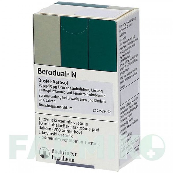 БЕРОДУАЛ (BERODUAL) аэрозоль 10 мл - Фенотерол, Ипратропия бромид EURIMPHARM