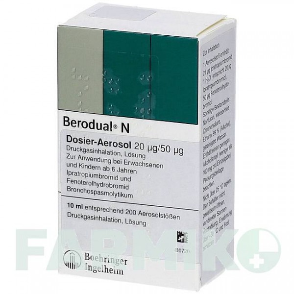 БЕРОДУАЛ (BERODUAL) аэрозоль 10 мл - Фенотерол, Ипратропия бромид KOHLPHARMA