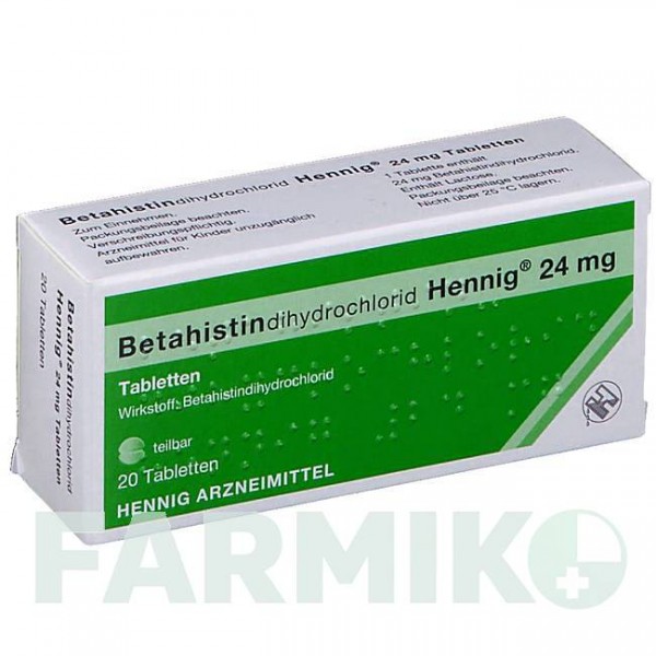 БЕТАГІСТИНДИГІДРОХЛОРИД (BETAHISTINDIHYDROCHLORID) 24 мг таблетки 20 шт - Бетагістин HENNIG