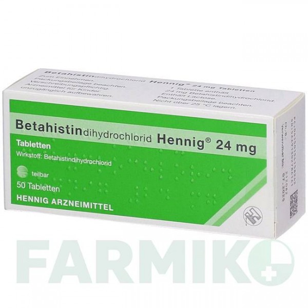 БЕТАГИСТИНДИГИДРОХЛОРИД (BETAHISTINDIHYDROCHLORID) 24 мг таблетки 50 шт - Бетагистин HENNIG