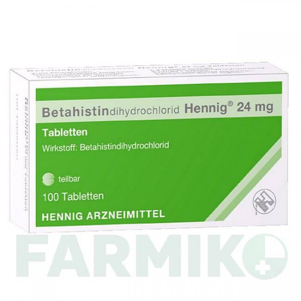 БЕТАГИСТИНДИГИДРОХЛОРИД (BETAHISTINDIHYDROCHLORID) 24 мг таблетки 100 шт - Бетагистин HENNIG