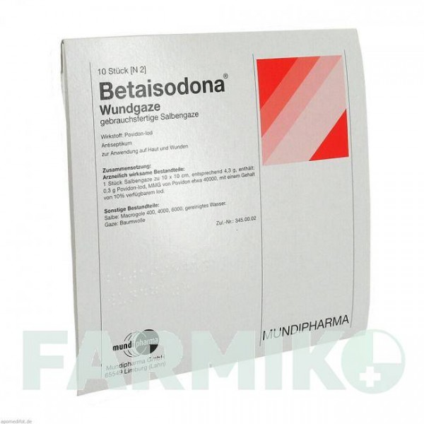 БЕТАИЗОДОН (BETAISODONA) 10 х 10 см марля 10 шт - Повидон-йод MUNDIPHARMA