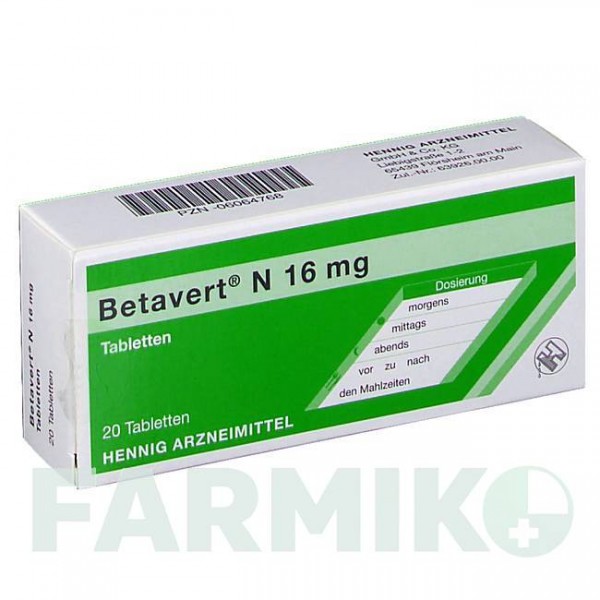 БЕТАВЕРТ (BETAVERT) 16 мг таблетки 20 шт - Бетагистин HENNIG