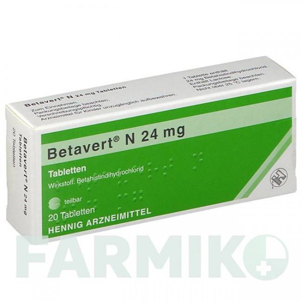 БЕТАВЕРТ (BETAVERT) 24 мг таблетки 20 шт - Бетагистин HENNIG