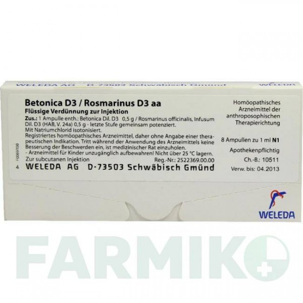 БЕТОНІКА (BETONICA) D 3 ампули 8x1 мл - Гомеопатія WELEDA