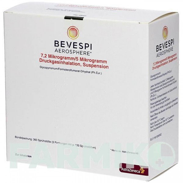 БЕВЕСПИ (BEVESPI) 7,2 мкг/5 мкг 3 х 120 доз аэрозоль 3 шт - Формотерол, Гликопиррония бромид EMRA-MED