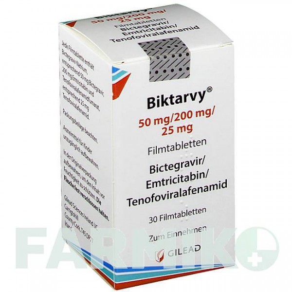 БІКТАРВІ (BIKTARVY) 50 мг/200 мг/25 мг таблетки 30 шт - Емтрицитабін, Тенофовір, Біктегравір GILEAD SCIENCES