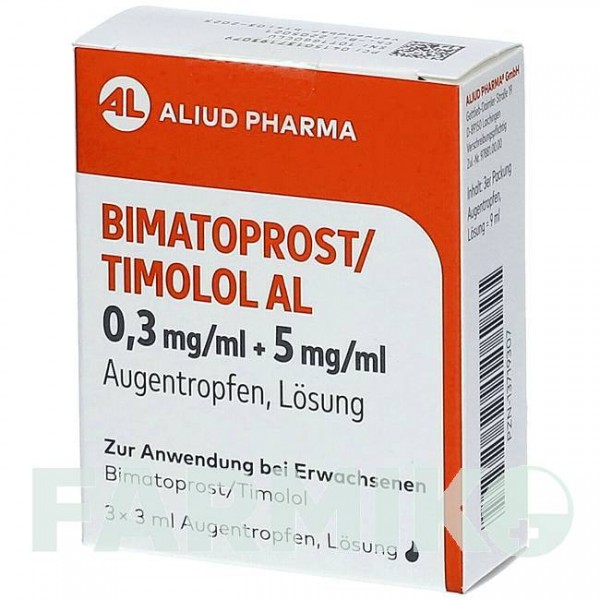 БІМАТОПРОСТ (BIMATOPROST) 0,3 мг/мл + 5 мг/мл краплі 3 мл - Тимолол, Біматопрост ALIUD PHARMA