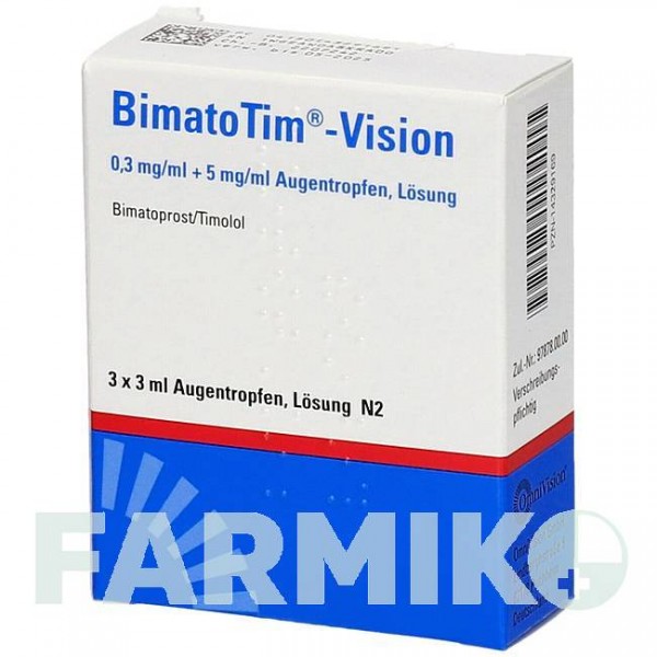 БИМАТОТИМ (BIMATOTIM) 0,3 мг/мл + 5 мг/мл капли 3x3 мл - Тимолол, Биматопрост OMNIVISION
