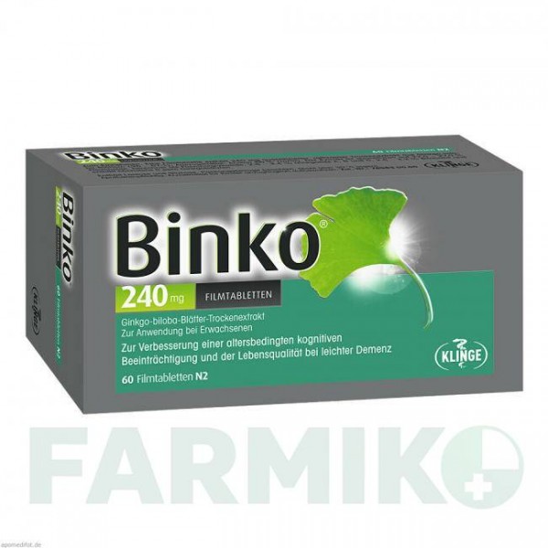 БИНКО (BINKO) 240 мг таблетки 60 шт - Экстракт листьев гинкго билоба KLINGE PHARMA