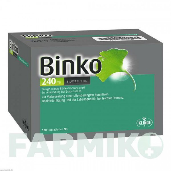 БІНКО (BINKO) 240 мг таблетки 120 шт - Екстракт листя гінкго білоба KLINGE PHARMA