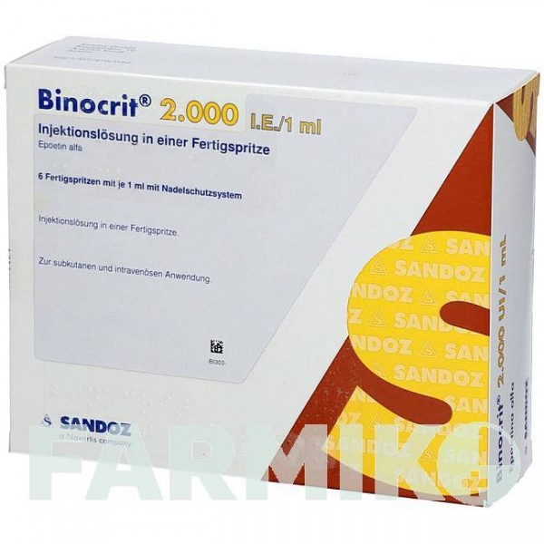 БІНОКРИТ (BINOCRIT) 2000 МО/1 мл розчин 6x1 мл - Еритропоетин KOHLPHARMA