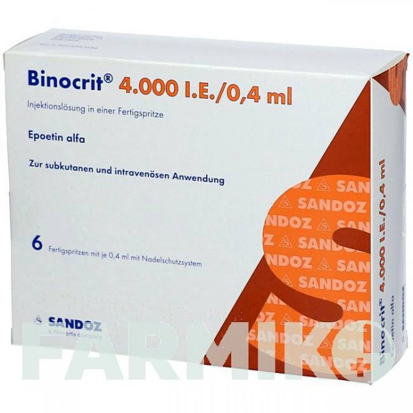БИНОКРИТ (BINOCRIT) 4000 МЕ/0,4 мл раствор 6x0,4 мл - Эритропоэтин RIEPHARM