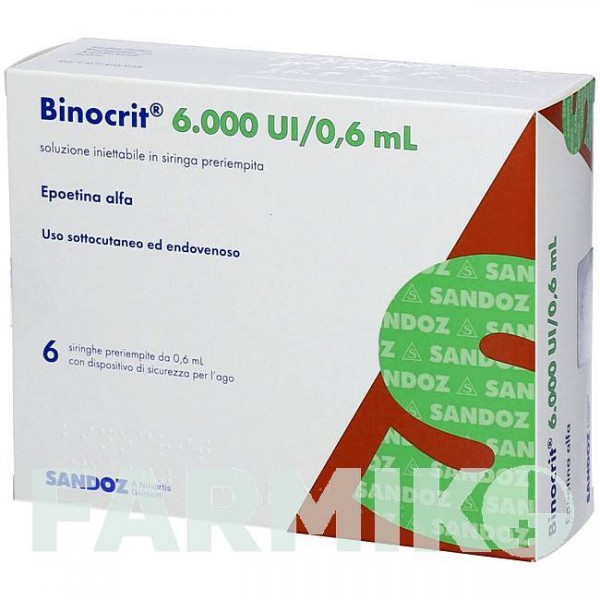 БИНОКРИТ (BINOCRIT) 6000 МЕ/0,6 мл раствор 6x0,6 мл - Эритропоэтин CC PHARMA