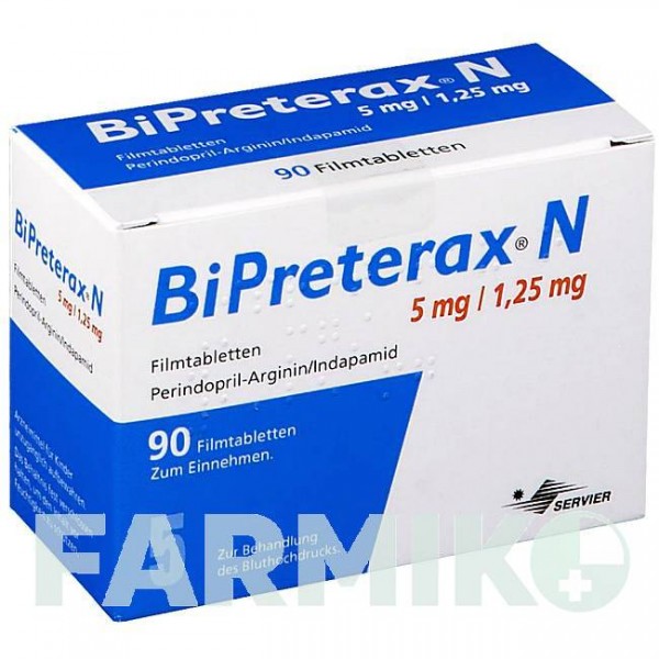 БІПРЕТЕРАКС (BIPRETERAX) 5 мг/1,25 мг таблетки 90 шт - Периндоприл, Індапамід 1 0 1 CAREFARM