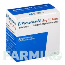 БИПРЕТЕРАКС (BIPRETERAX) 5 мг/1,25 мг таблетки 60 шт - Периндоприл, Индапамид BB FARMA