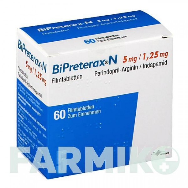 БИПРЕТЕРАКС (BIPRETERAX) 5 мг/1,25 мг таблетки 60 шт - Периндоприл, Индапамид BB FARMA