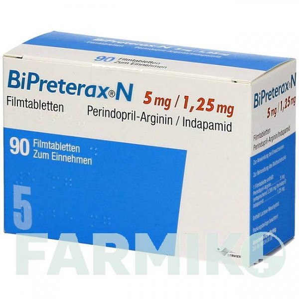 БИПРЕТЕРАКС (BIPRETERAX) 5 мг/1,25 мг таблетки 90 шт - Периндоприл, Индапамид BB FARMA