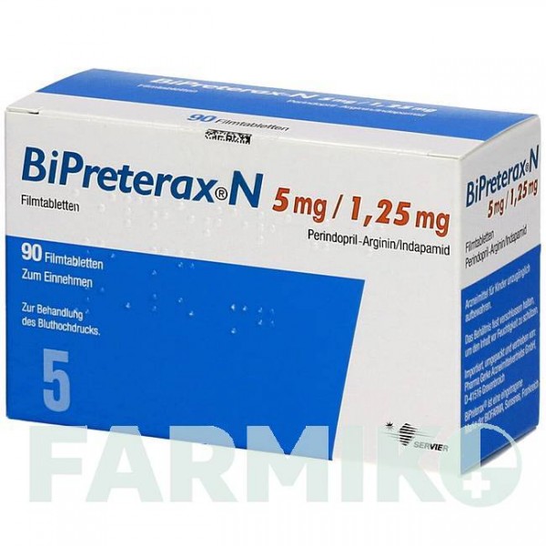 БИПРЕТЕРАКС (BIPRETERAX) 5 мг/1,25 мг таблетки 30 шт - Периндоприл, Индапамид PHARMA GERKE