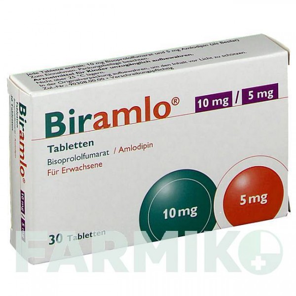 БІРАМЛО (BIRAMLO) 10 мг/5 мг таблетки 30 шт - Бісопролол, Амлодипін APONTIS PHARMA