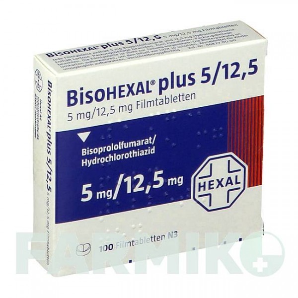 БІСОГЕКСАЛ (BISOHEXAL) 5/12,5 таблетки 100 шт - Бісопролол, Гідрохлоротіазид HEXAL