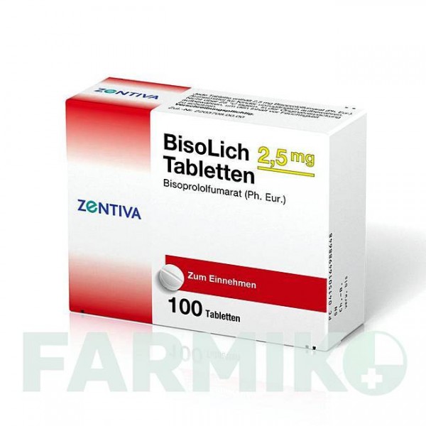 БИСОЛИК (BISOLICH) 2,5 мг таблетки 100 шт - Бисопролол ZENTIVA