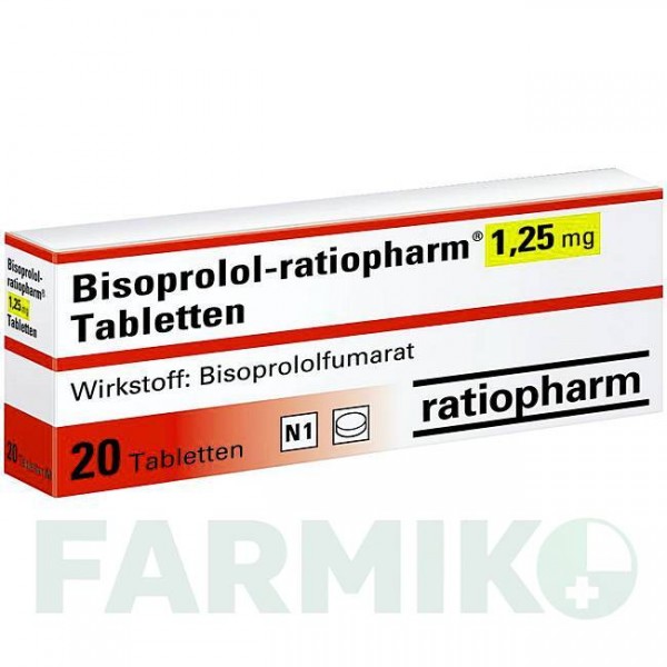 БІСОПРОЛОЛ (BISOPROLOL) 1,25 мг таблетки 20 шт - Бісопролол RATIOPHARM