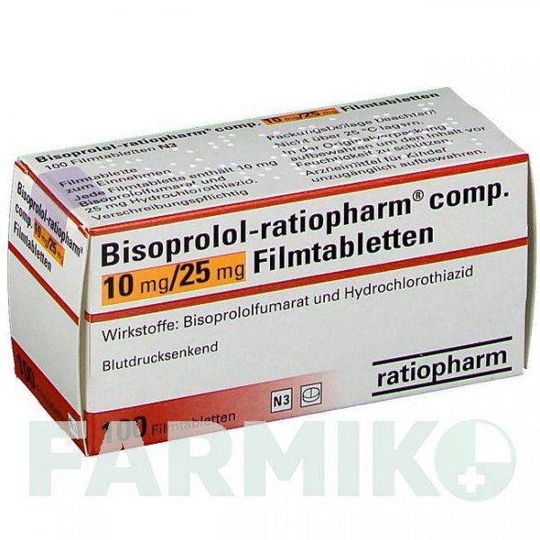 БИСОПРОЛОЛ (BISOPROLOL) 10 мг/25 мг таблетки 30 шт - Бисопролол, Гидрохлоротиазид RATIOPHARM