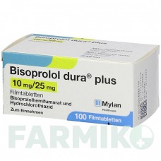 БИСОПРОЛОЛ (BISOPROLOL) 10 мг/25 мг таблетки 100 шт - Бисопролол, Гидрохлоротиазид VIATRIS