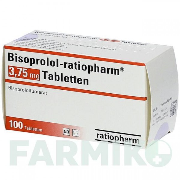 БІСОПРОЛОЛ (BISOPROLOL) 3,75 мг таблетки 100 шт - Бісопролол RATIOPHARM
