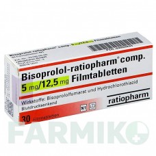 БІСОПРОЛОЛ (BISOPROLOL) 5 мг/12,5 мг таблетки 30 шт - Бісопролол, Гідрохлоротіазид RATIOPHARM