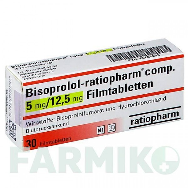 БІСОПРОЛОЛ (BISOPROLOL) 5 мг/12,5 мг таблетки 30 шт - Бісопролол, Гідрохлоротіазид RATIOPHARM