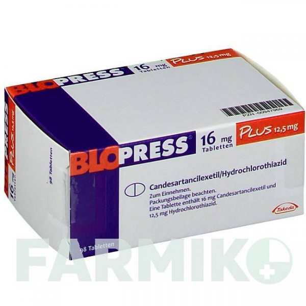 БЛОПРЕСС (BLOPRESS) 16 мг 12,5 мг таблетки 98 шт - Кандесартан, Гидрохлоротиазид CHEPLAPHARM