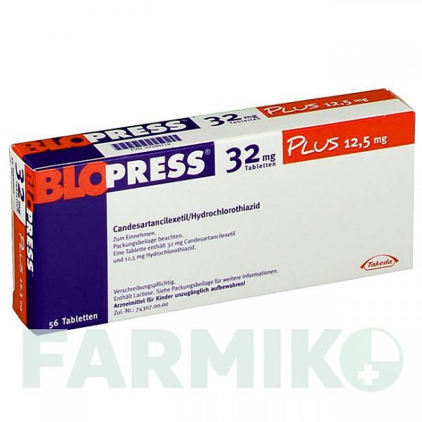 БЛОПРЕСС (BLOPRESS) 32 мг 12,5 мг таблетки 56 шт - Кандесартан, Гидрохлоротиазид CHEPLAPHARM
