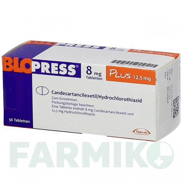 БЛОПРЕСС (BLOPRESS) 8 мг 12,5 мг таблетки 56 шт - Кандесартан, Гидрохлоротиазид CHEPLAPHARM
