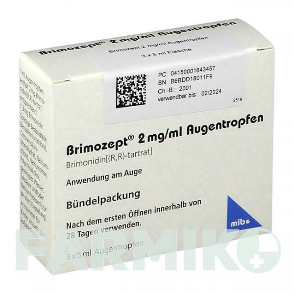 БРИМОЗЕПТ (BRIMOZEPT) 2 мг/мл капли 3x5 мл - Бримонидин MIBE