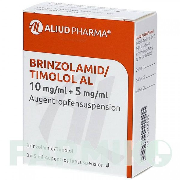 БРИНЗОЛАМИД (BRINZOLAMID) 10 + 5 мг/мл капли 3x5 мл - Тимолол, Бринзоламид ALIUD PHARMA