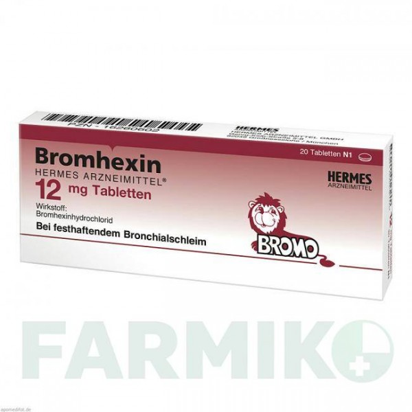 БРОМГЕКСИН (BROMHEXIN) 12 мг таблетки 20 шт - Бромгексин HERMES