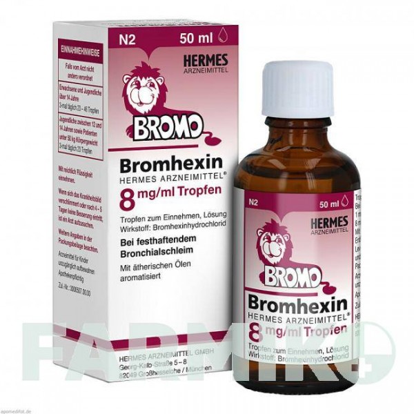 БРОМГЕКСИН (BROMHEXIN) 8 мг/мл капли 50 мл - Бромгексин HERMES