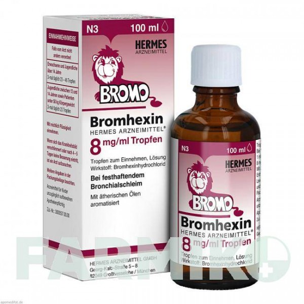 БРОМГЕКСИН (BROMHEXIN) 8 мг/мл капли 100 мл - Бромгексин HERMES