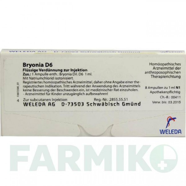БРИОНИЯ (BRYONIA) D 6 ампулы 8x1 мл - Гомеопатия WELEDA
