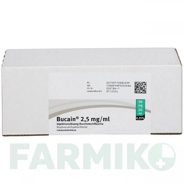 БУКАЇН (BUCAIN) 0,25% 2,5 мг/мл 50 мг/20 мл розчин 10x20 мл - Бупівакаїн PUREN PHARMA