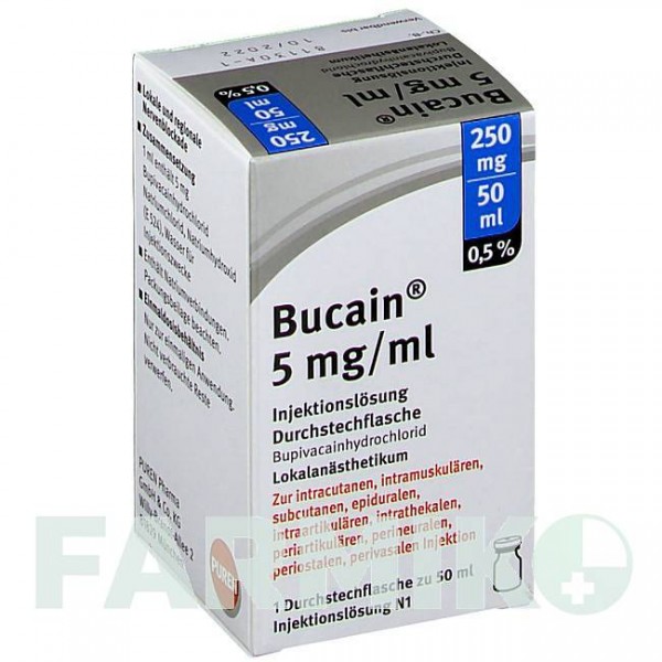 БУКАЇН (BUCAIN) 0,5% 5 мг/мл 250 мг/50 мл розчин 50x50 мл - Бупівакаїн PUREN PHARMA