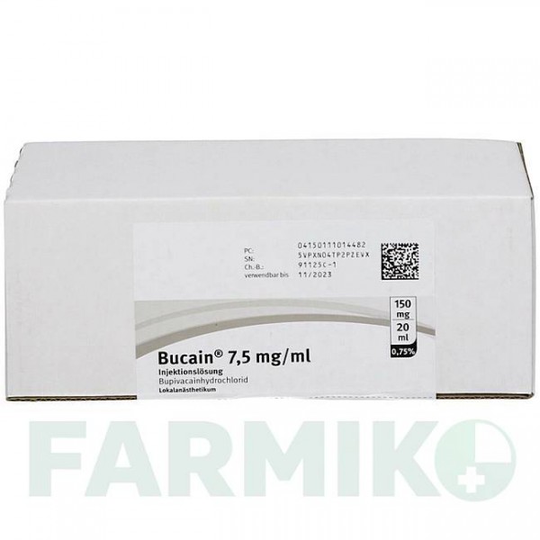 БУКАИН (BUCAIN) 0,75% 7,5 мг/мл 150 мг/20 мл раствор 10x20 мл - Бупивакаин PUREN PHARMA