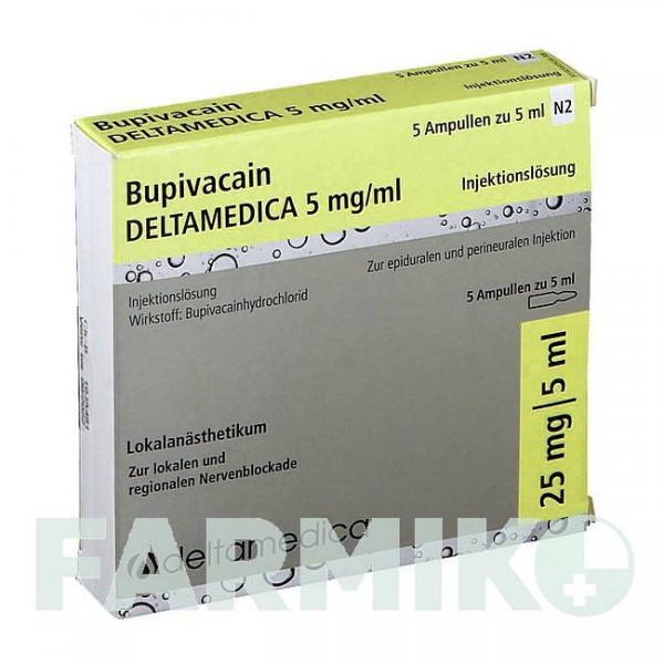 БУПИВАКАИН (BUPIVACAIN) 5 мг/мл раствор 5x5 мл - Бупивакаин DELTAMEDICA